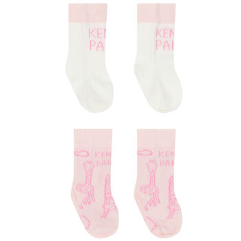 Baby Girls Pink & Ivory Logo Socks ( 2 Pack )